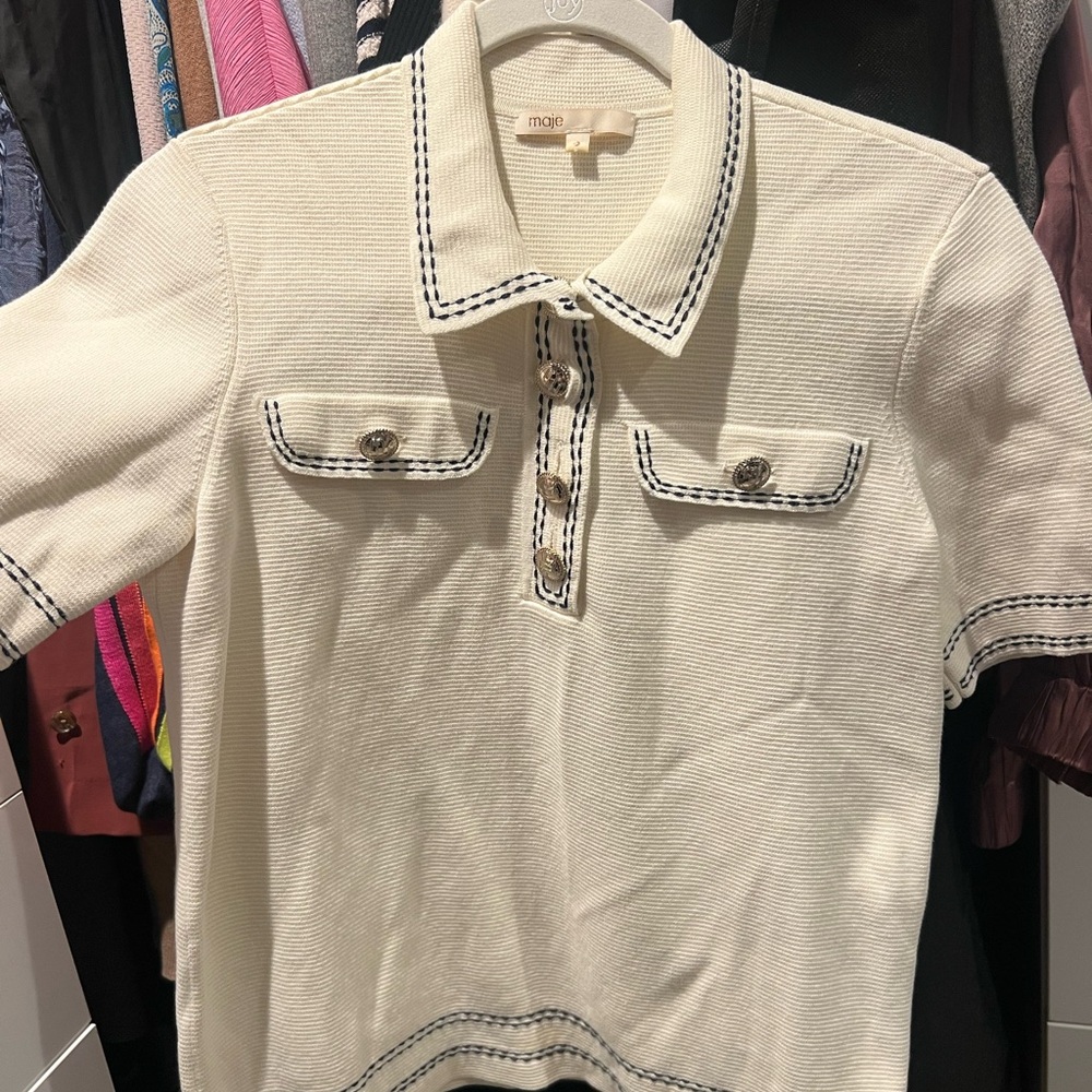 Maje Cream Polo with Black Details